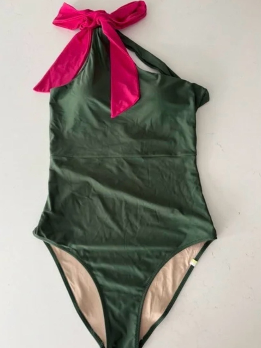 summersalt green swimsuit one shoulder bow